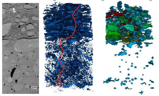 Micro CT 3D data of weathered concrete showing cracks and porosity Micro CT 3D data of weathered concrete showing cracks and porosity